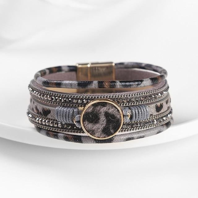 YIRAN Jewelry Charm-Armband, Leder, Leopardenmuster, Schwarz, Damen - Bild 1