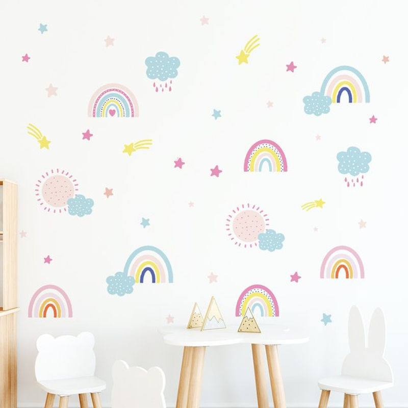 BRUP Wandaufkleber Wolke und Regenbogen in Mehrfarbig für Kinderzimmer und Schlafzimmer - Bild 1