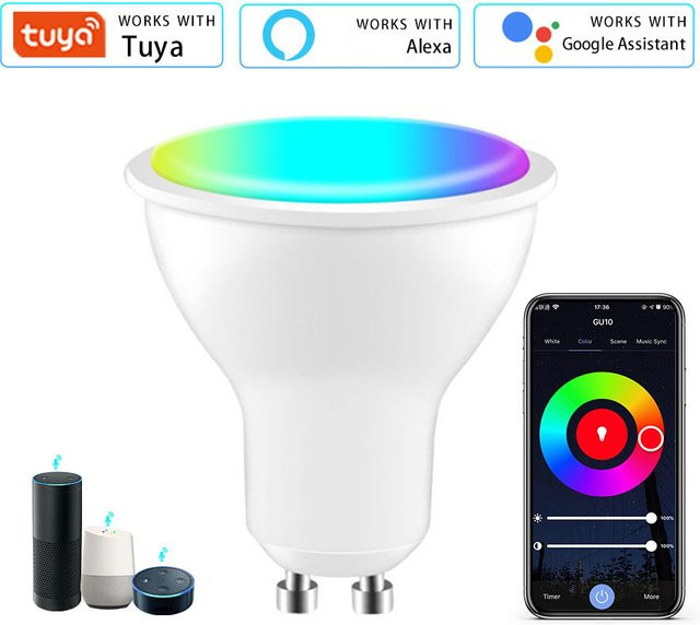 Globvat Tuya Smart WiFi GU10 LED-Strahler mit Sprachsteuerung über Alexa und Google Assistant, Farbe: Weiß - Bild 1