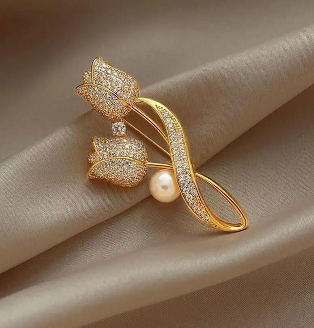 YULIN Brosche Kleeblatt, Perle, Gold, Damen - Bild 1
