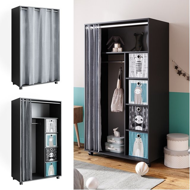 Vicco Kinderkleiderschrank Doros Garderobe Grau modern B: 100 cm, H: 168 cm - Bild 1