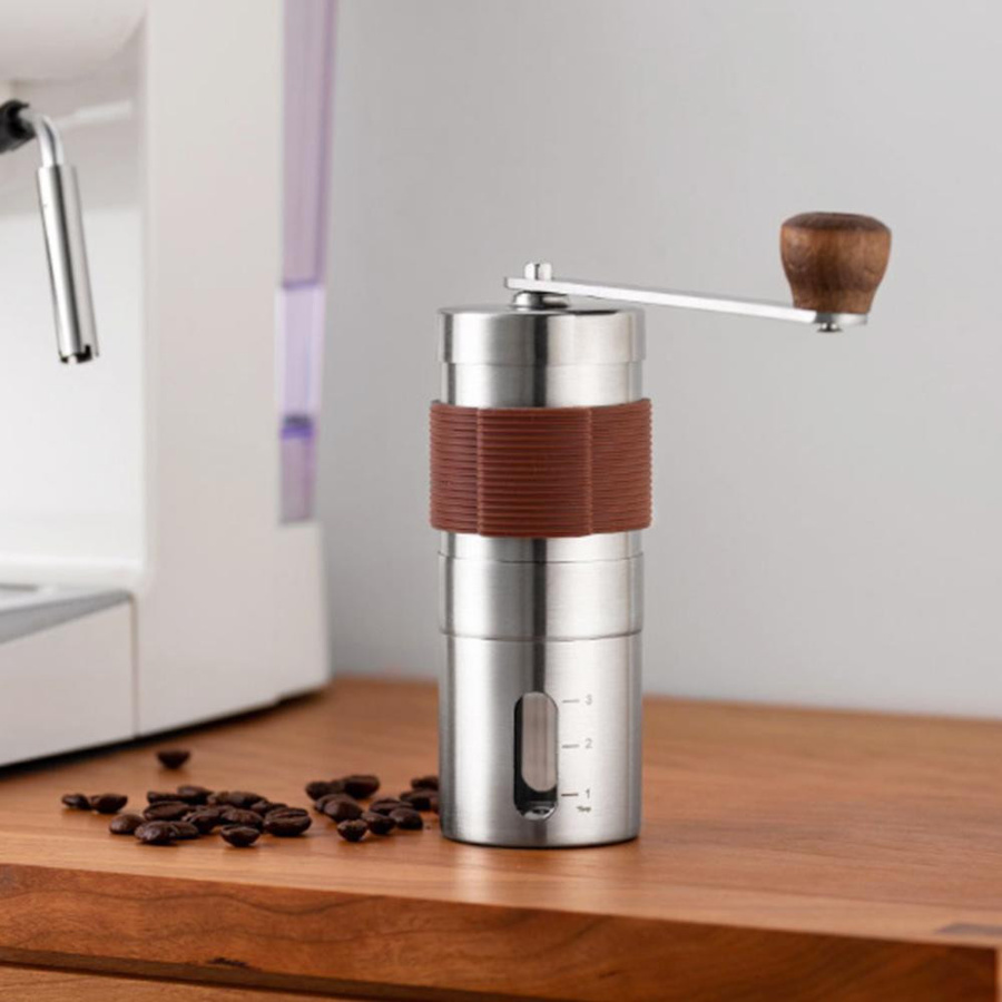 Neoglint Manuelle Handkaffeemühle mit Keramikmahlwerk und Holzhalter in Silber und Schwarz - Bild 6