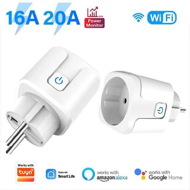 Szaoju WLAN Smart Steckdose EU 20A in Weiß mit Energieüberwachung, Zeitsteuerung und Sprachsteuerung kompatibel mit Tuya App, Alexa und Google Home - Bild 1