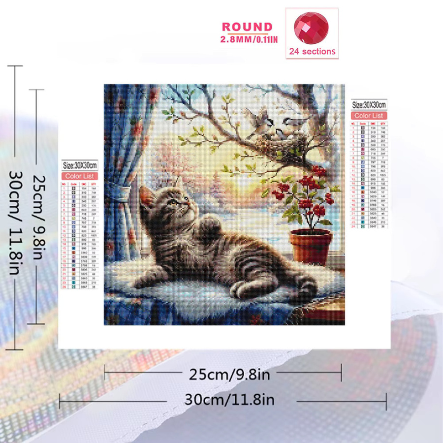 Momoart DIY Diamant-Stickerei Katze und Vogel Mosaik Set in Multicolour für Anfänger als Wandkunst - Bild 2