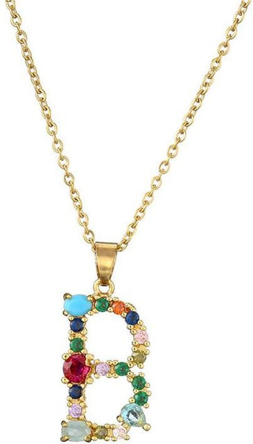 Lucky Star Jewelry Anhänger Halskette, Initialen, Zirkonia, Kristall, Edelstahl, Gold, Unisex - Bild 1