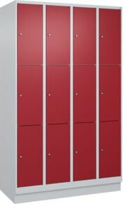 C+P Schließfachschrank Classic PLUS mit Sockel, 4 Abteile, Farbe Grau mit rubinroter Front, B/T/H: 120 x 50 x 195 cm - Bild 1