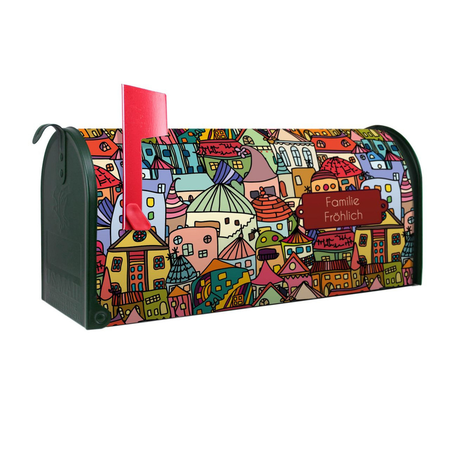 Banjado Amerikanischer Briefkasten Funky Town in Grün mit roter Fahne aus Stahl, B/H/T: 48,0 x 22,0 x 17,0 cm - Bild 1