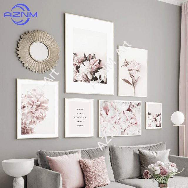 Potdemiel Minimalistische Blumen-Wandposter in Pink mit botanischen Pfingstrosen-Motiven - Bild 1