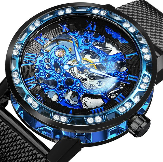 WINNER Armbanduhr, Skelettuhr, Blau, Edelstahl, Diamantbesetzt, Herren - Bild 1