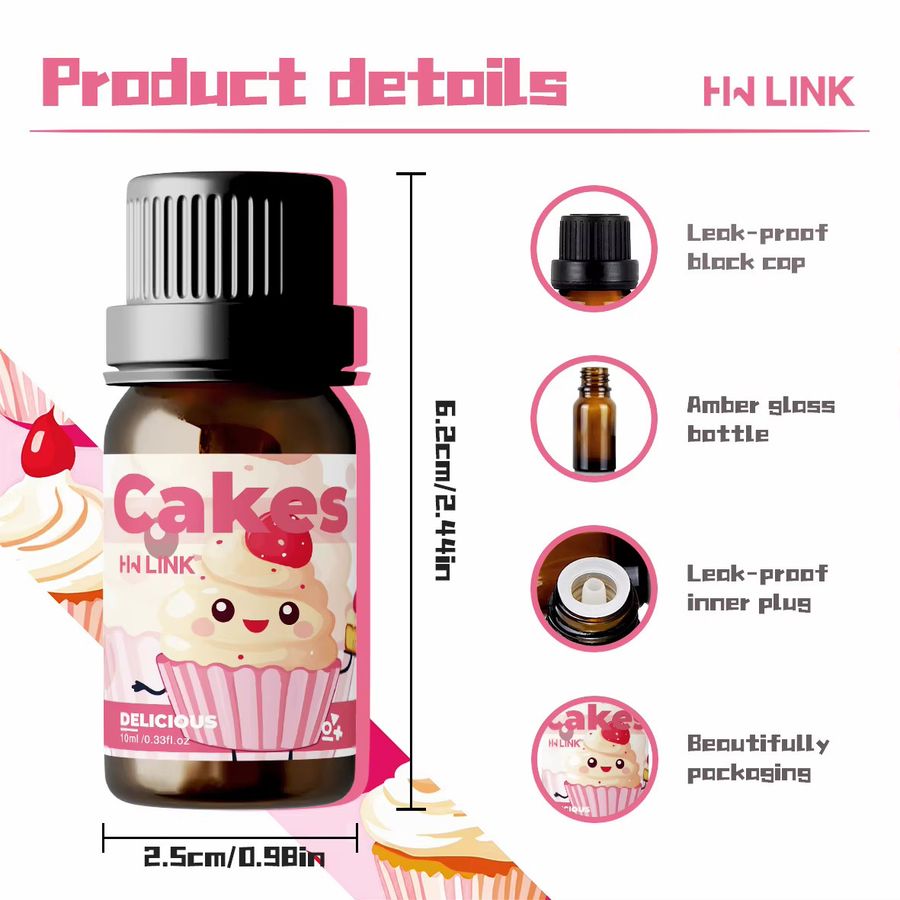 HWLINK Ätherisches Öl Kuchen 10 ml in Braunglas für Aromatherapie und DIY-Projekte - Bild 4