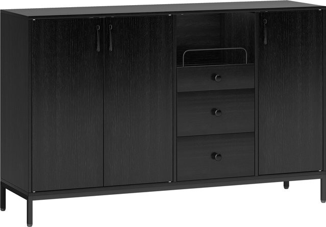HOMCOM Sideboard in Schwarz mit 3 Türen und 3 Schubladen, modernes Wohnzimmer-Sideboard mit verstellbaren Einlegeböden, B/T/H: 143,5 x 40 x 90 cm - Bild 1