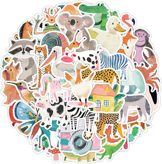 50 Stück handgezeichnete Tier-Graffiti-Aufkleber für Kinder, wasserfeste Dekoration in Multicolour von YourLife Store - Bild 1
