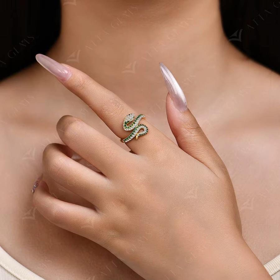 ATTAGEMS Moissanit-Ring, Schlangenform, 925 Silber, Diamant, Unisex - Bild 3