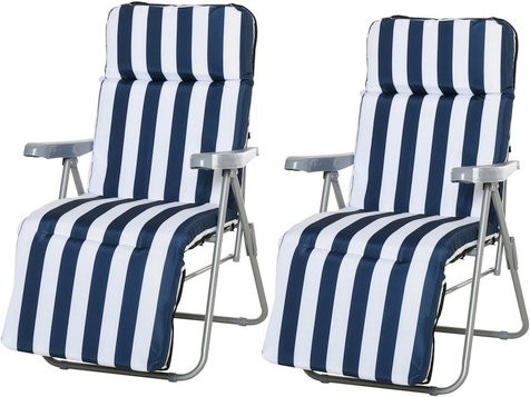 Outsunny Gartenliegen-Set, 2-teilig, blau-weiß, mit Armlehnen und Auflagen, Stahl und Polyester, B/T/H: 60 x 75 x 102 cm - Bild 2