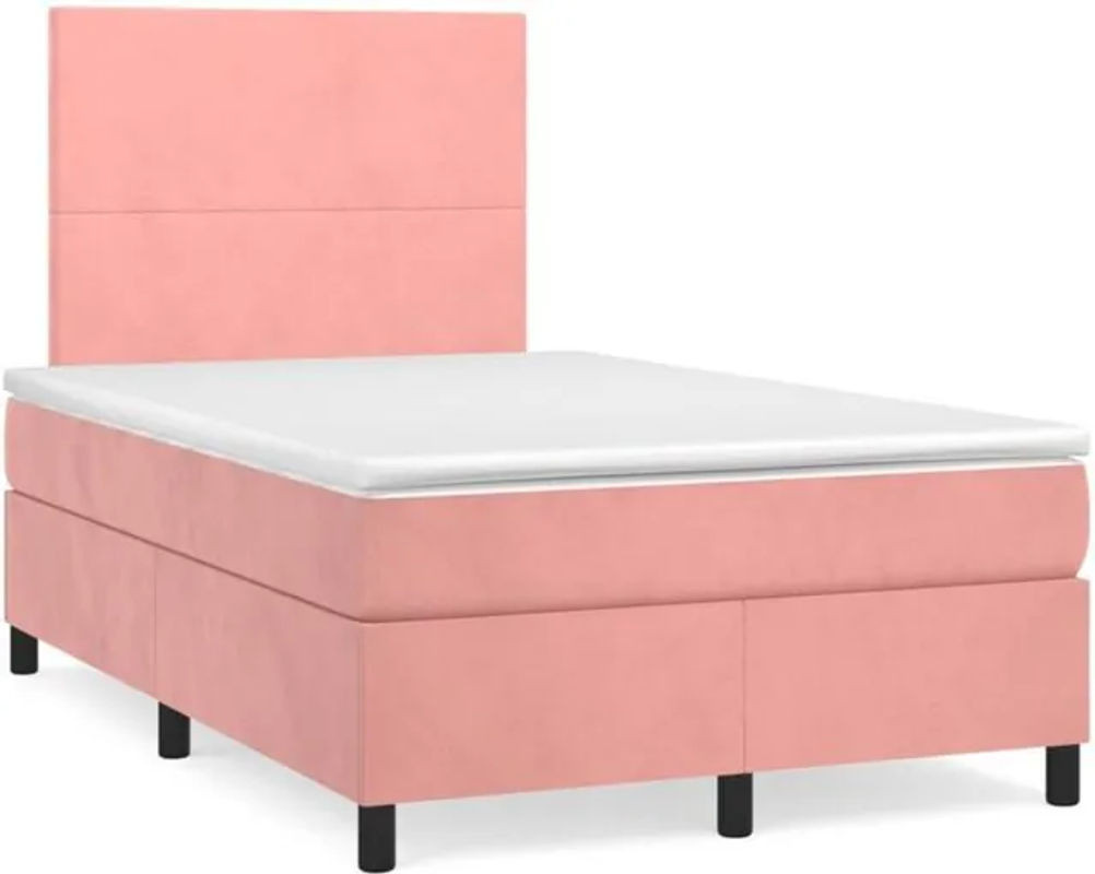 Vidaxl Boxspringbett mit Matratze in Rosa und Weiß aus Samt, B/T/H: 190 x 120 x 128 cm - Bild 1