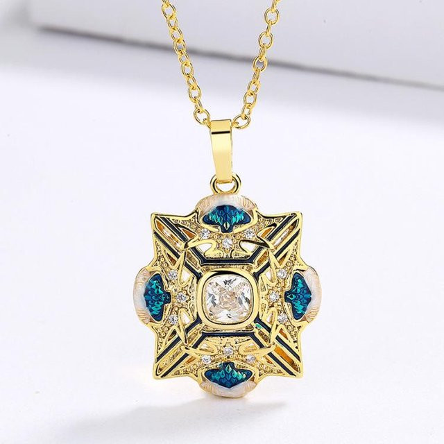 YIRAN Anhänger, Kupfer, Blau, Saphir, Zirkonia, Kristall, Unisex - Bild 1