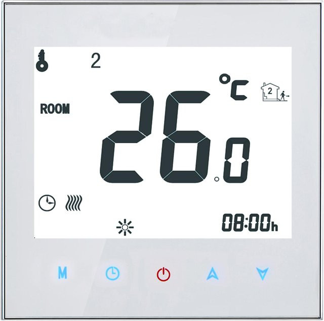 Koogeelife Elektrischer Heizungsthermostat mit LCD-Display und T-Touchscreen, wöchentlich programmierbar, 16A, 95-240V, Weiß - Bild 1