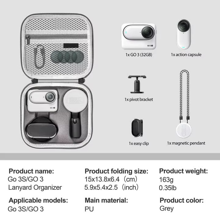 STARTRC PHOTO Tragetasche für Insta360 GO 3S Action-Kamera Zubehör Aufbewahrungstasche und Mini Schutzhülle in Grau - Bild 2