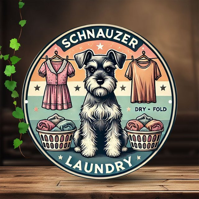 Rundes Aluminiumschild Potdemiel Schnauzer Metallwandkunst Vintage Motiv für deine Raumdekoration Durchmesser: 20 cm - Bild 1