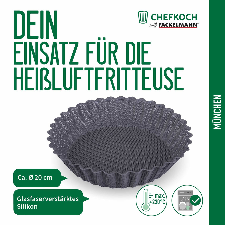 Fackelmann Silikonform für Heißluftfritteuse, runde Tortenform, grau, Durchmesser: 20 cm, antihaftbeschichtet - Bild 3
