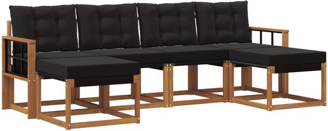 vidaXL Outdoor-Sofagarnitur 6-teilig aus Akazienholz und Textilene in Natur und Schwarz mit Kissen - Bild 1