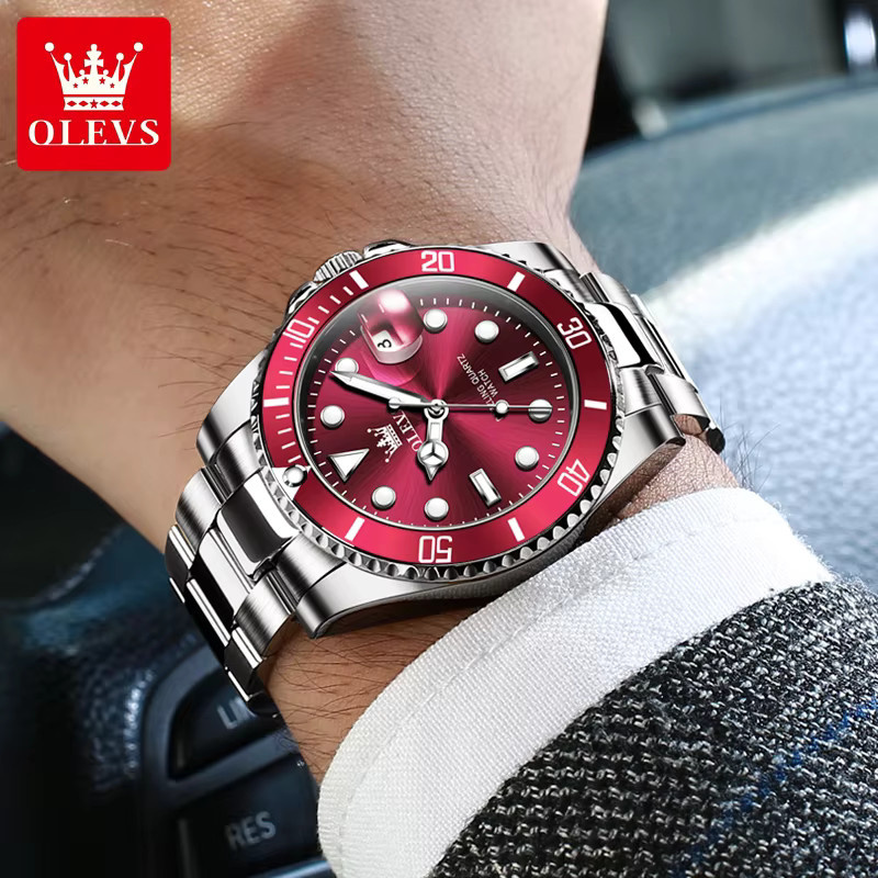 OLEVS Armbanduhr, Automatik, Edelstahl, rotes Zifferblatt, Herren - Bild 4