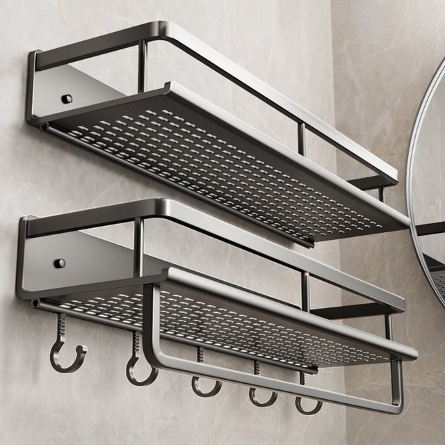 YUNJIEYA Badezimmerregal aus Aluminium zur Wandmontage in Silber Matt - Bild 1