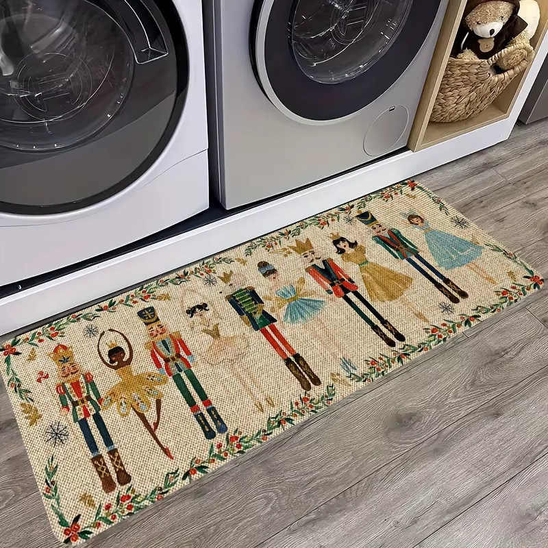 VIKAMA Festliche Bodenmatte mit Nussknacker-Motiv aus Polyester in Multicolour, maschinenwaschbarer Flanell-Teppich für Küche und Flur, B/T/H: 40 x 40 x 40 cm - Bild 4