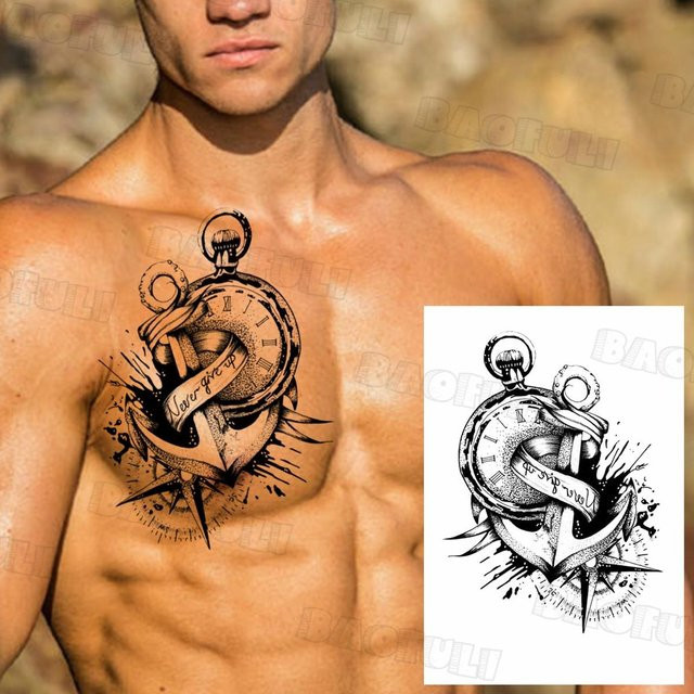BAOFULI Temporäre Tattoos, Herren, Kompass Schiff Anker Löwe Tiger Drache Astronaut - Bild 1
