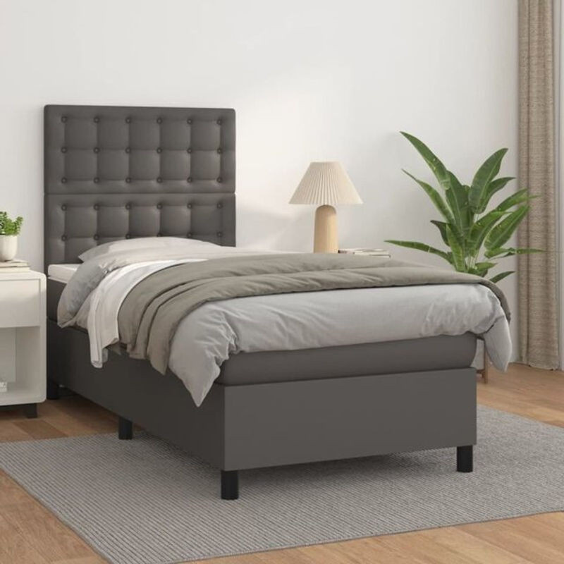 vidaxl Boxspringbett mit Matratze in Grau aus Kunstleder, B/T: 90 x 190 cm - Bild 1