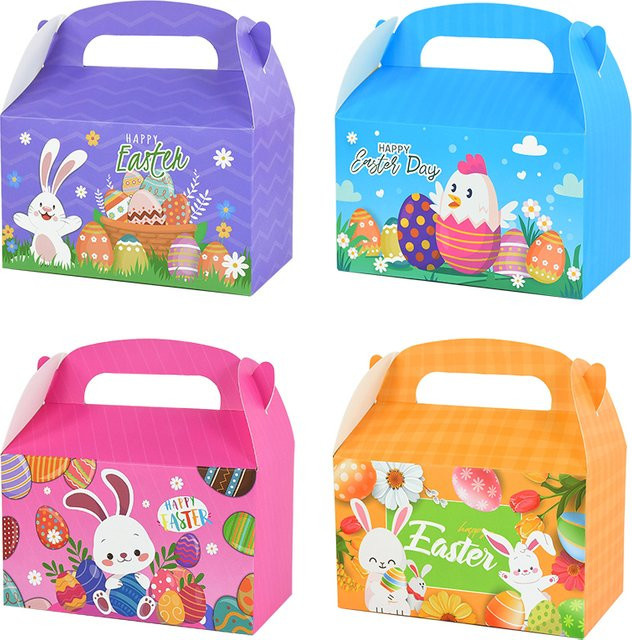 5er Set Ostern Geschenkboxen aus Papier mit Hasen- und Eier-Motiven in Mehrfarbig - Bild 1