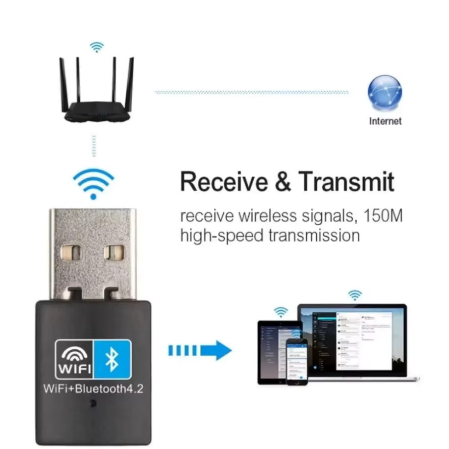 KEBIDUMEI WLAN-Bluetooth-Adapter 150Mbps Mini-USB-Empfänger 2,4G Bluetooth 4.2 Dongle Netzwerkkarte für Desktop-Laptop-PC in Schwarz - Bild 2