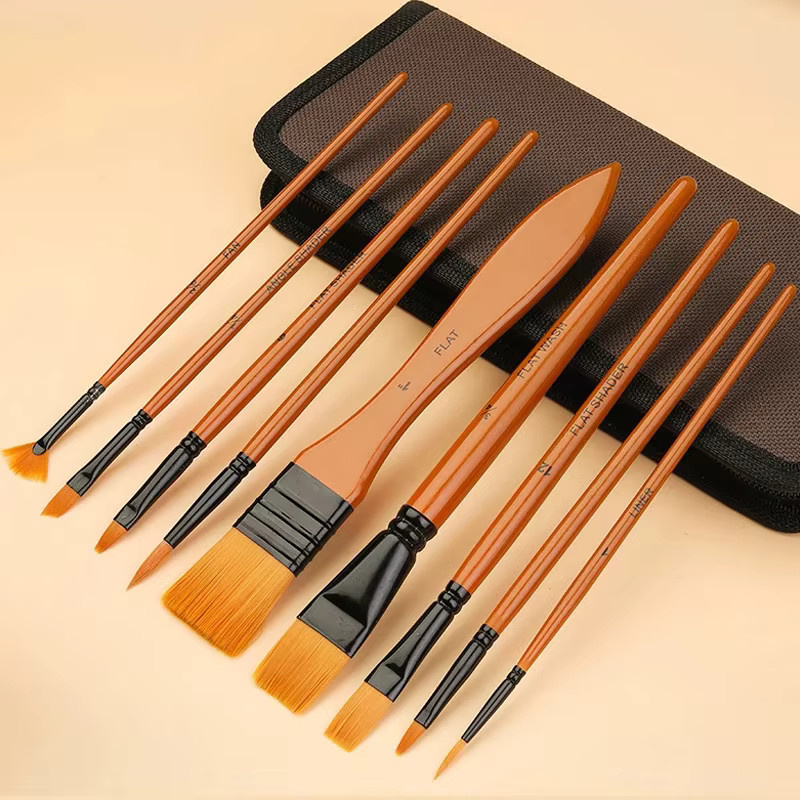 10er Set Aquarellpinsel mit Holzgriff und roten Nylonborsten für Acryl- und Ölmalerei - Bild 2