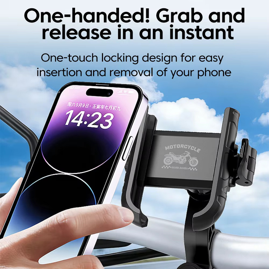 elough Motorrad-Handyhalterung mit Vibrationsdämpfung und 360 Grad Drehbarkeit, Stoßfeste Lenkerhalterung als universelle Handy-Klemme in Schwarz - Bild 4