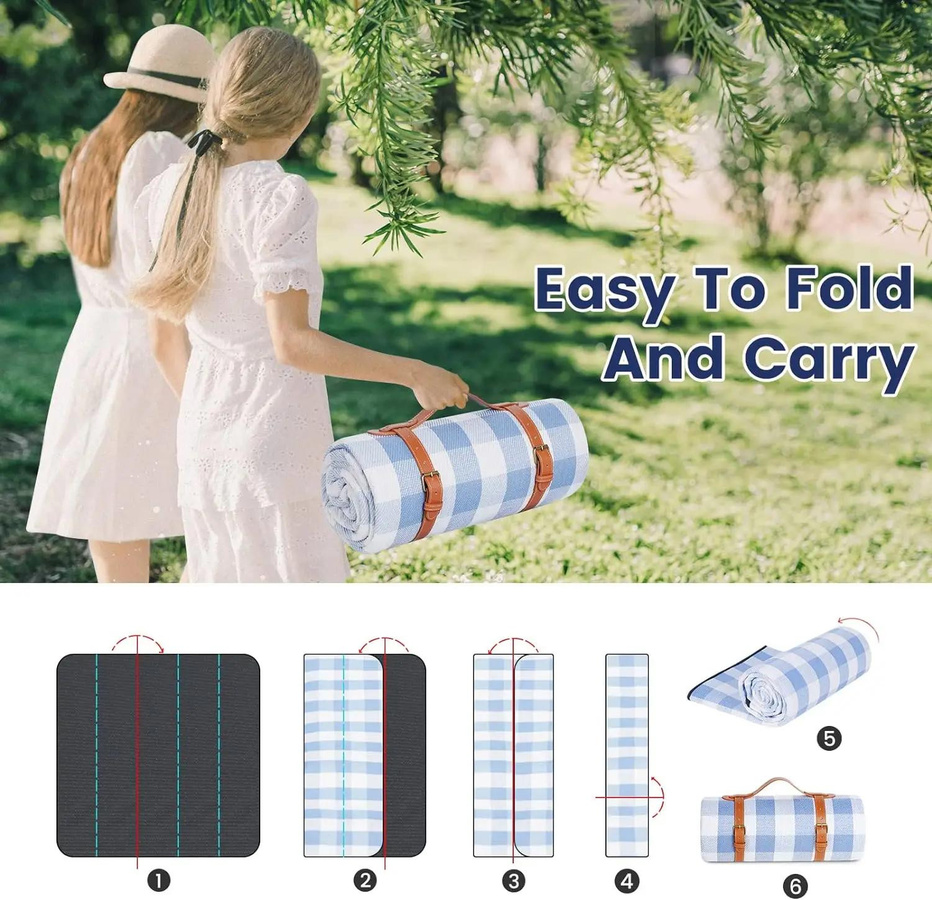 Wasserdichte und faltbare Picknickdecke in Blau-Weiß für Outdoor, Camping und Strand, B/T: 200 x 150 cm - Bild 2