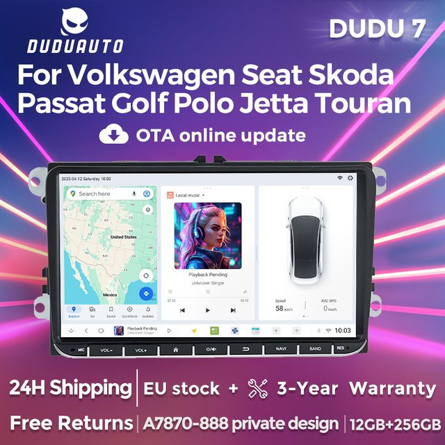 DUDUAUTO 9 Zoll 8-Core Dual-Band GPS Autoradio mit CarPlay und 4G WIFI für VW Passat Golf MK5 MK6 Jetta T5 Polo Touran, Seat und Skoda in Schwarz - Bild 1