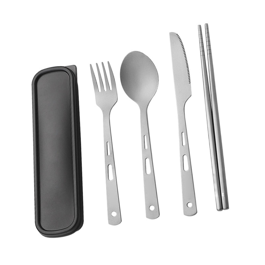Koogeelife Outdoor Titan Geschirr Set in Silber Matt mit Gabel, Löffel, Messer und Essstäbchen - Bild 2