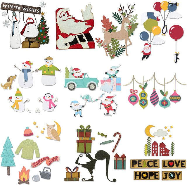 Metall-Stanzformen für DIY Scrapbooking und Bastelarbeiten mit Weihnachts-Motiven wie Elch, Schneemann und Weihnachtsmann in Multicolour - Bild 1