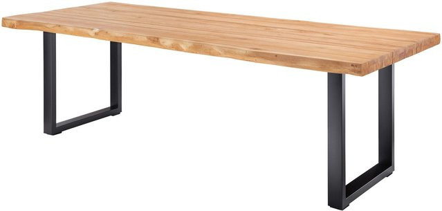 Gartentisch Tavira aus massivem Teakholz mit Baumkante und Metallgestell in Braun und Schwarz - Bild 1