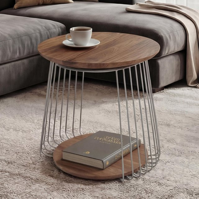 MCA Couchtisch MCW-P60 rund aus Metall und MDF in Braun, Durchmesser: 50 cm, Höhe: 52 cm - Bild 1