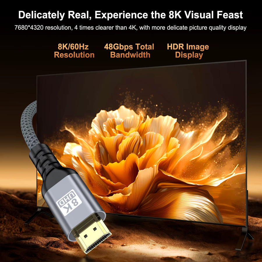 Nephy HDMI 2.1 Kabel 8K Ultra High Speed in Grau für PC, Laptop und HD TV mit 48Gbps, 8K@60Hz und 4K@120Hz, unterstützt eARC, ARC und HDR - Bild 3