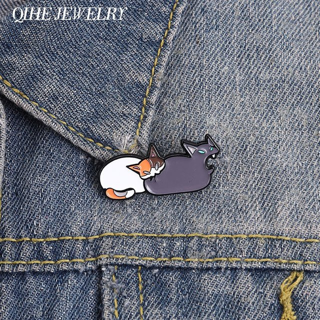 QIHE JEWELRY Brosche, Legierung, Bunt, Zwei-Katzen-Brosche - Bild 1