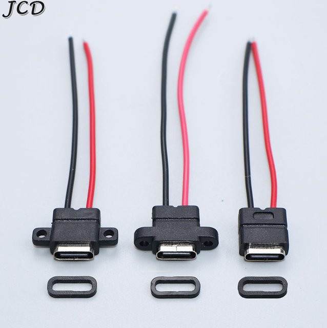 Wasserdichte USB-C-Buchse Typ-C 2-Pin mit Schraubenloch und Kabel in Schwarz - Bild 1