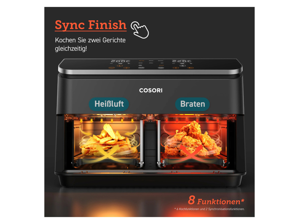 Cosori Dual Basket Heißluftfritteuse CAF-R901-AEU in Schwarz mit 8,5 l Fassungsvermögen - Bild 3