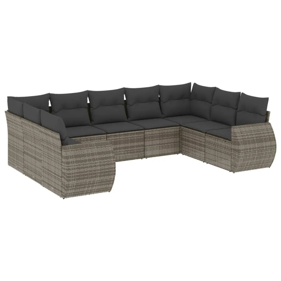 vidaXL 9-teilige Garten-Sofagarnitur aus Poly-Rattan mit Kissen in Grau - Bild 2