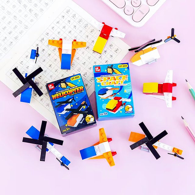5 Stück DIY Montage Bausteine Bleistiftspitzer für Kinder in 4 verschiedenen Stilen, Mehrfarbig - Bild 1