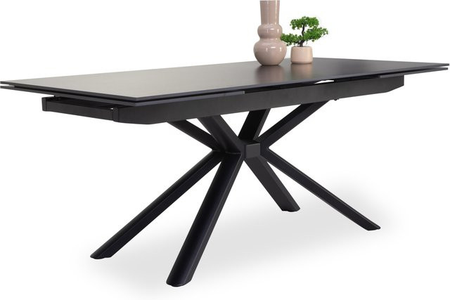 Esstisch FAKTA GANTADOR modern aus Stein und Metall, schwarz matt, ausziehbar, B/T/H: 180 x 90 x 76 cm - Bild 1