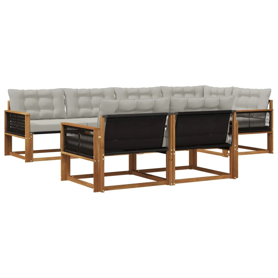 vidaXL Outdoor-Sofagarnitur L-Form aus Akazienholz mit Textilene und Kissen, 7-teiliges Set, Braun und Hellgrau - Bild 2