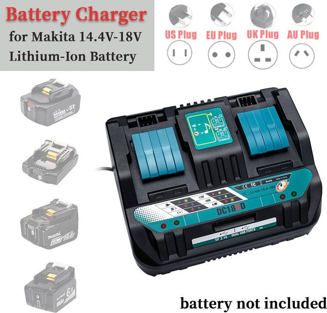 Makita Dual Ports Ladegerät 18V DC18RD für Lithium-Ionen Akkus 14,4V-18V in Schwarz - Bild 1