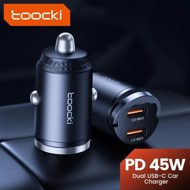 Toocki Mini PD 45 W Auto Ladegerät mit Pull Ring, USB-C Schnellladegerät Adapter in Schwarz für iPhone, Xiaomi, Samsung und Huawei - Bild 1